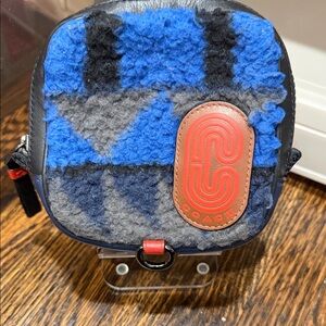Coach Blue and Gray Patterned Bag with Red Logo